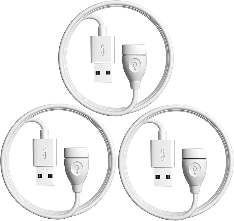 3-Pack USB Male to Female Extension Cable 3.3 FT, USB Extender Cord White