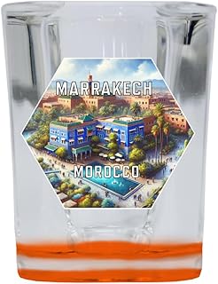 Marrakech Morocco Travel Destination Souvenir 2 Ounce Shot Glass Square Orange Base 2-Pack