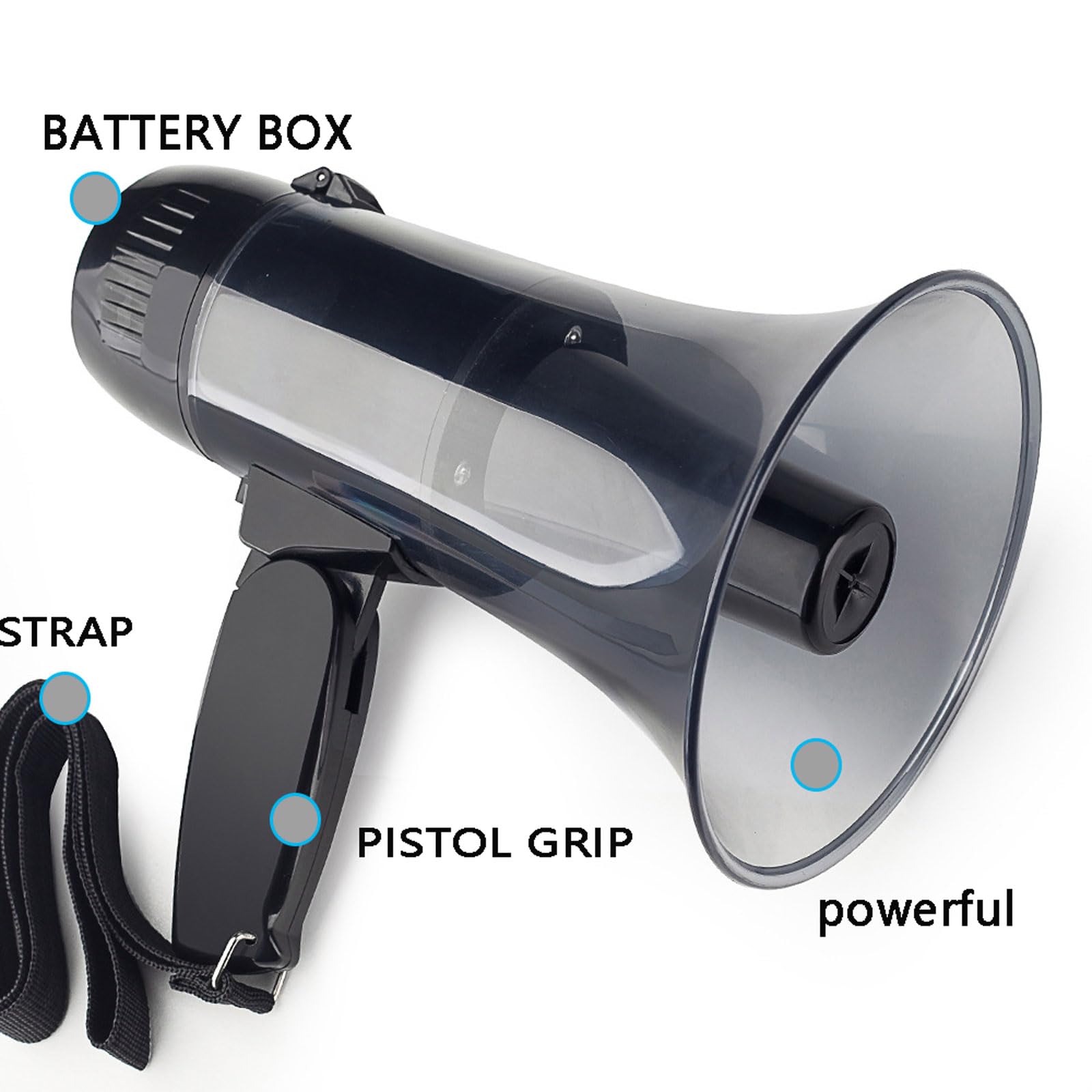 Tragbares Megafon, 20 Watt Power-Megafon-Lautsprecher, Sprach- und Sirenen-/Alarm-Modi mit Lautstärkeregler und Gurt, für Outdoor-Sport, Party, Kinder-Lautsprecher, Sirene, Bullhorn