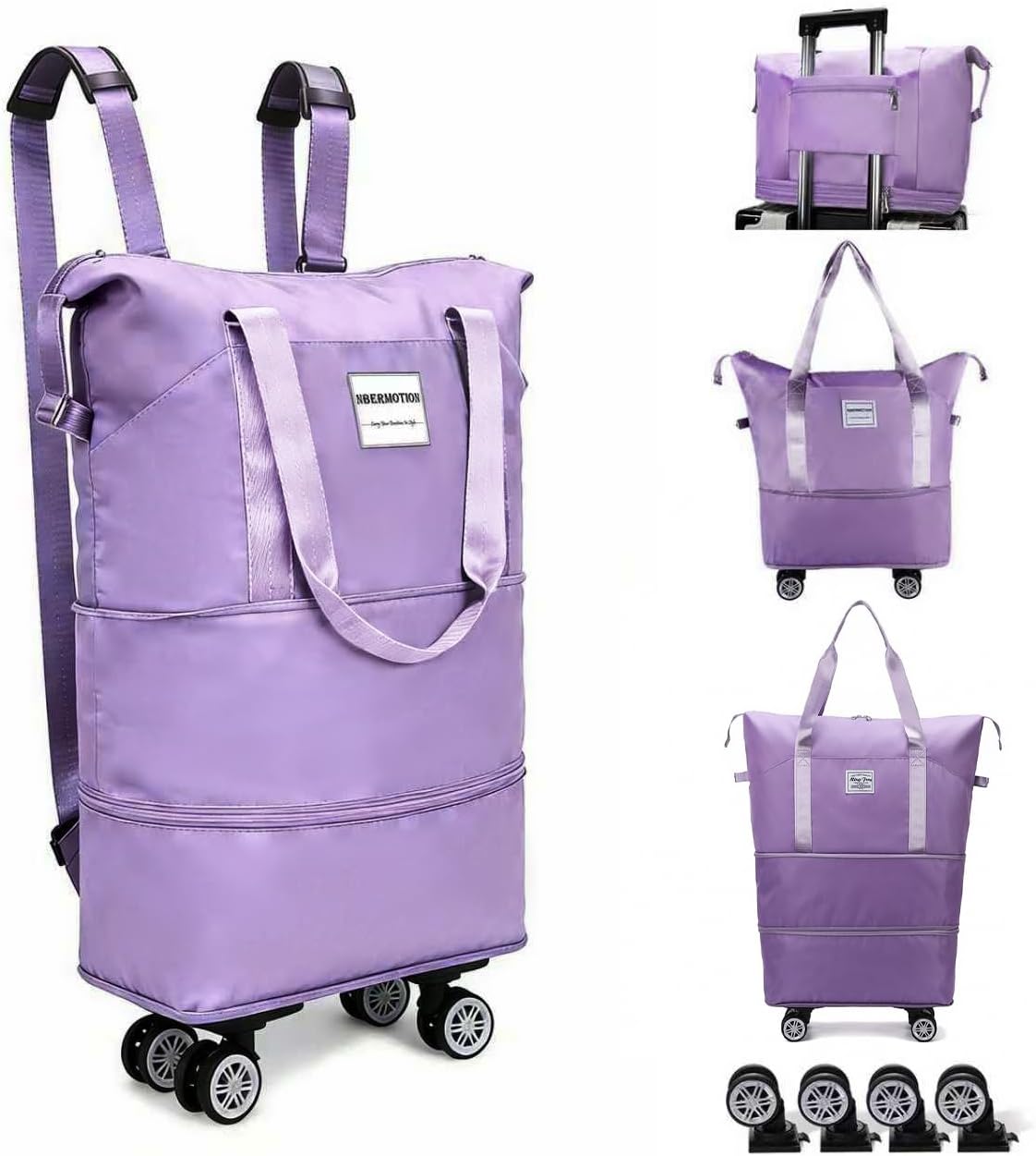 Expandable Rolling Duffle Bag - Large Carry-On With Spinner Wheels, Foldable Weekend Travel Bag, 28-58L Capacity（Backpack-Black）