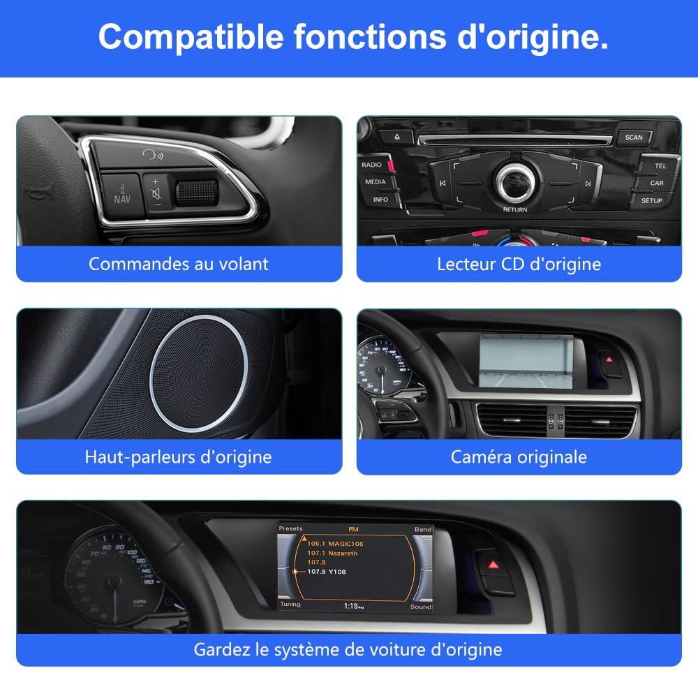 Autoradio Android 13 Pour Audi A4 B8 (2009-2012) - Écran Tactile 8,8", CarPlay/Android Auto, 4+64 Go, Compatible MMI 3G