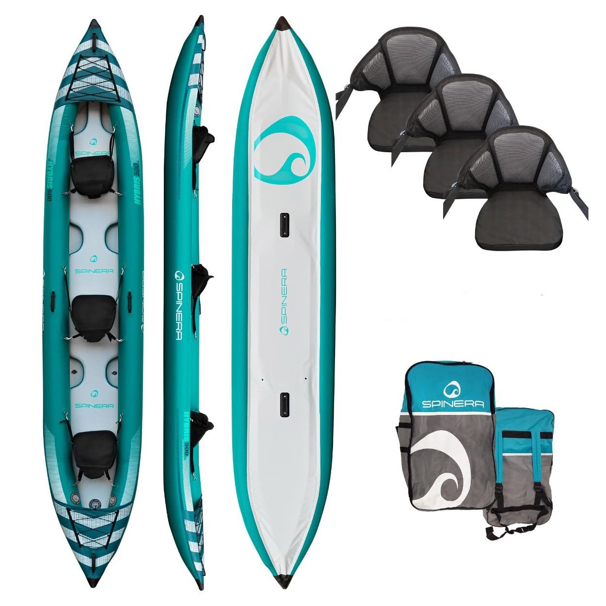 Campsup Kayak hinchable Spinera para 3 personas, 500 cm, tecnología Drop Stitch