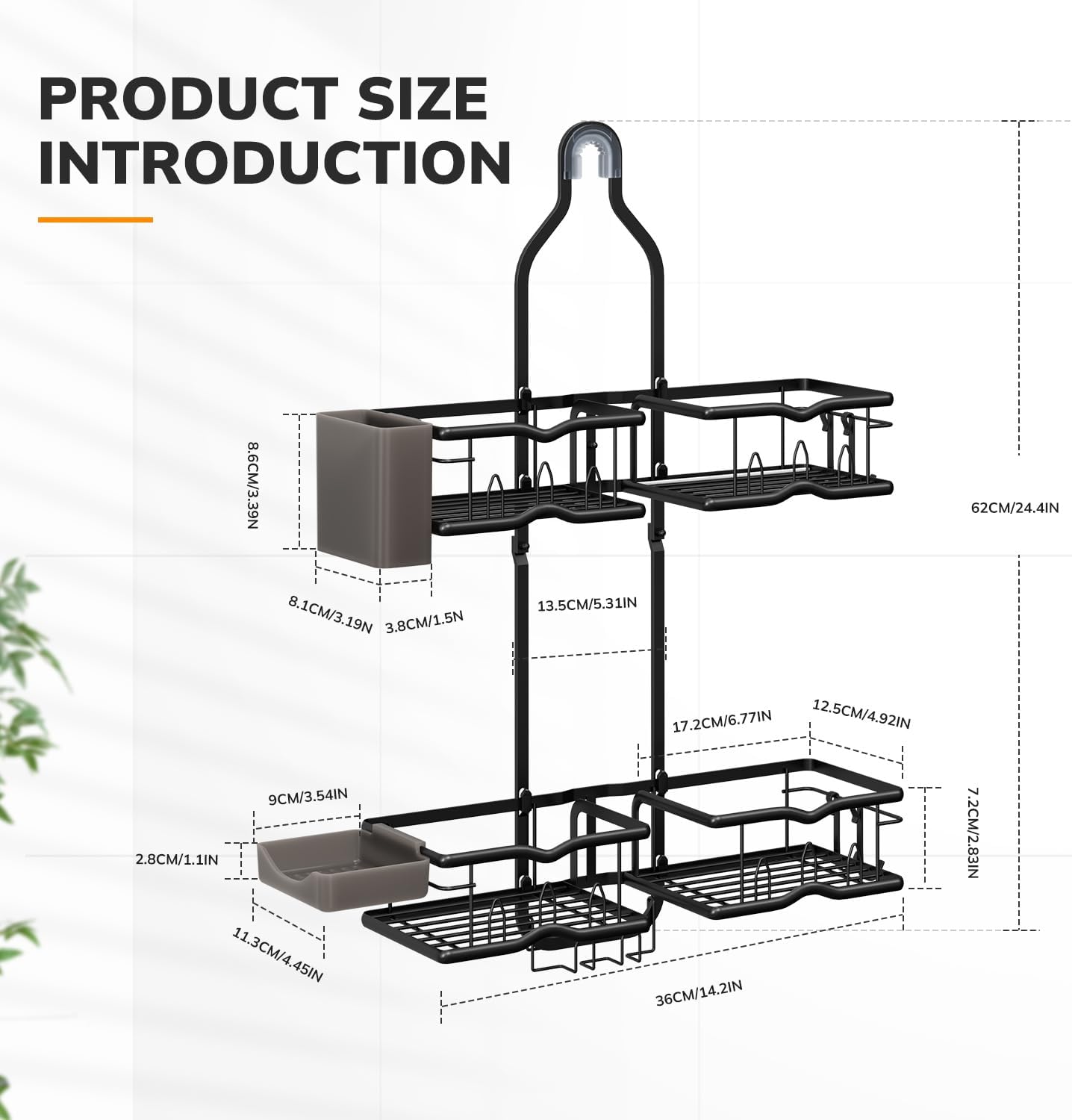 Heavy-Duty Shower Caddy Hanging for Handheld Showerhead, 2-Tier Adjustable Height Bathroom Organizer with 10 Hooks & Soap Holder, Rustproof Carbon Steel Anti-Swing Shower Shelves, Black