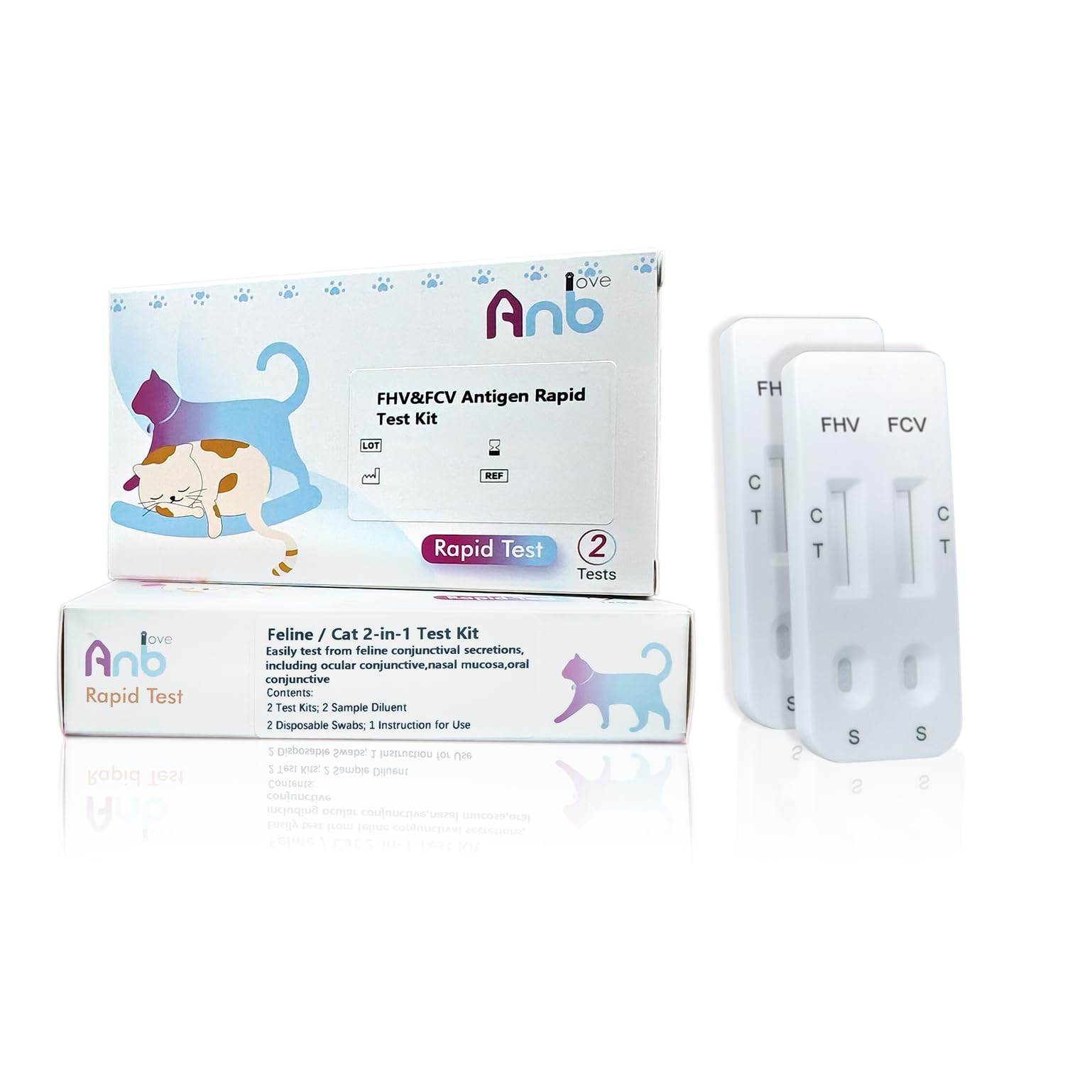 Anbio 2pcs Cats Feline Calicivirus FCV Ag + Feline Herpesvirus FHV Ag Pets Veterinarian Health Cat Pet Rapid test Home Test Against Cat Sniffs by means of diarrhea kit