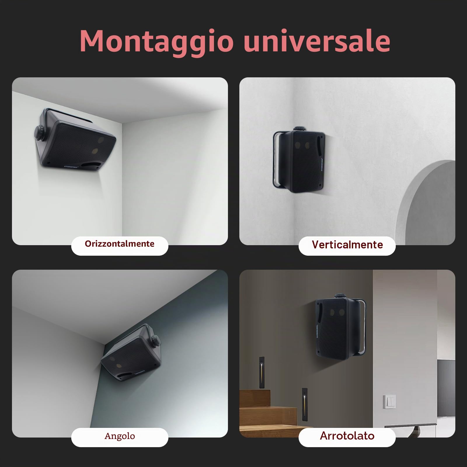 STUDIOFINIX Altoparlanti Bluetooth 200W 3 Vie 3,5 Pollici Impermeabili Marine con Montaggio a Parete Nero