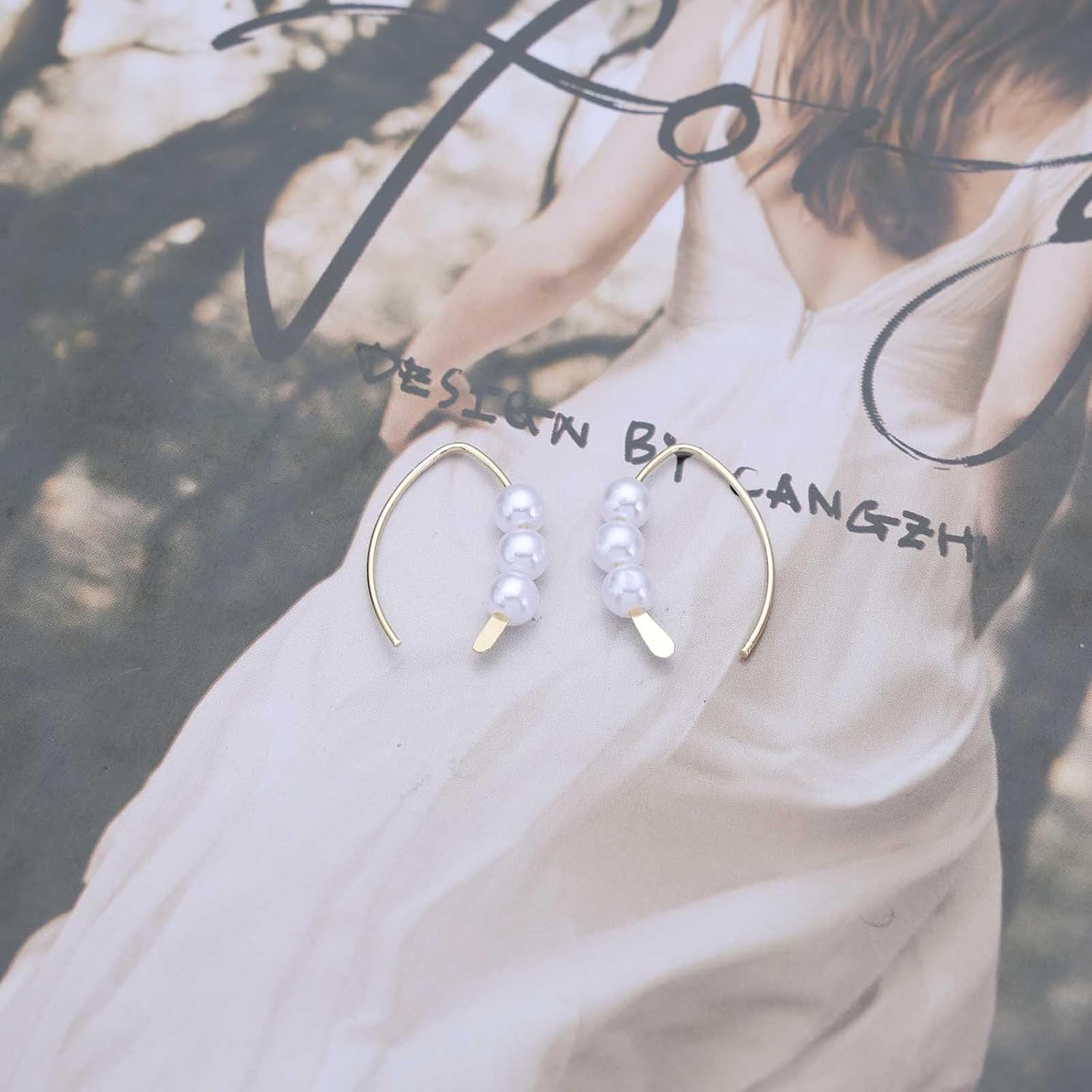 Bohemian Oval Hoop Pearl Earring Silver Pearl Drop Earring Imitation Pearls Arch Earrings Vintage Pearls Oval Hoop Earrings Jewelry for Women - Image 7