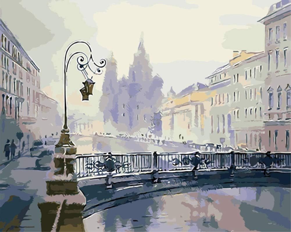 DIY Paint by Numbers for Adults ABEUTY City Silhouette Street Light 16x20 inches Number Painting Art Therapy