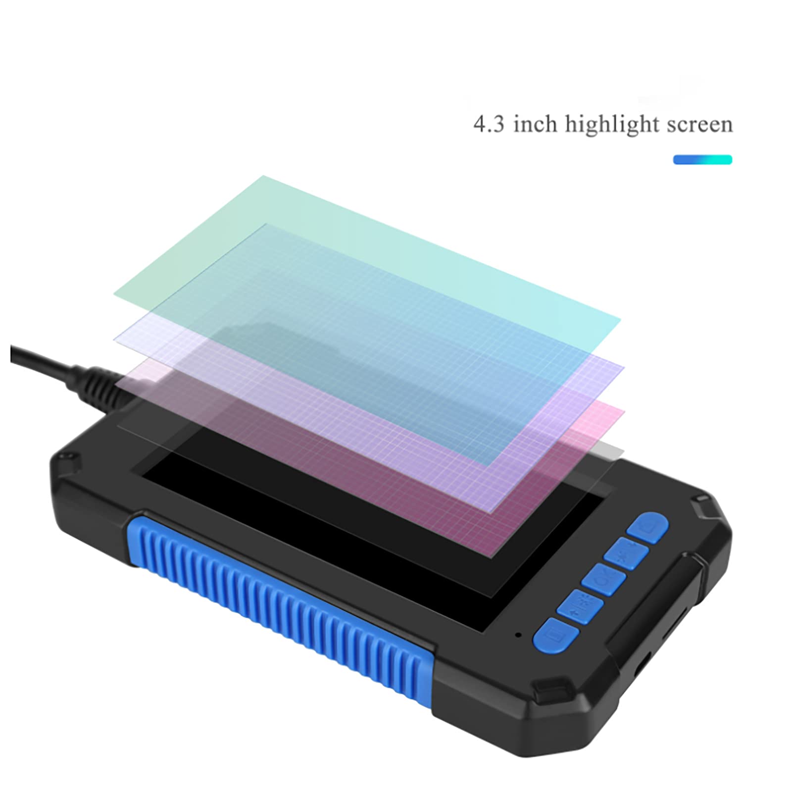 ERNZI Endoscopio 1080P HD Telecamera di ispezione per endoscopio IP67 Telecamera impermeabile per serpenti con 6 luci a LED, schermo LCD da 4,3 pollici, cavo semirigido da 5 m,Blu,10M