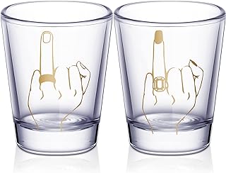 Mimorou Bride and Groom Glasses 2 Pieces Ring Finger Wedding Funny Bride Wine Glass 2 oz Mr and Mrs Engagement Gifts Stemless for Newlyweds Couples(Classic,1.93 Inch)