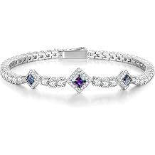 FANCIME Birthstone Bracelets 4mm Sterling Silver Tennis Bracelets Square Gemstone Birthday Mothers Day Jewelry Gifts for Women 7.2"