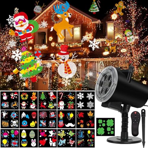 Image of Holiday Projector Light, Syslux Halloween Christmas Projector Lights 16 HD Slides LED Waterproof Light Outdoor Indoor Lights with Remote Control for Party Garden Halloween Xmas Holiday Landscape Decor
