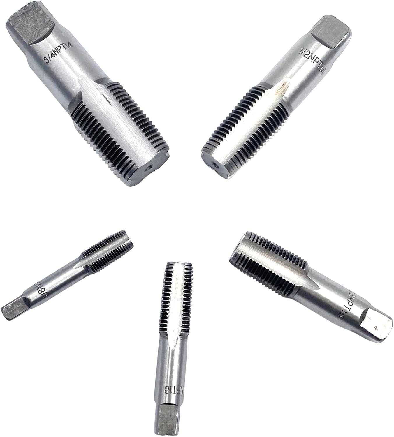 5Pcs NPT Tap Sets,1/8", 1/4", 3/8", 1/2", 3/4" NPT Threading Taps Hand Tools for DIY Various Plumbers Mechanics Thread Cutting