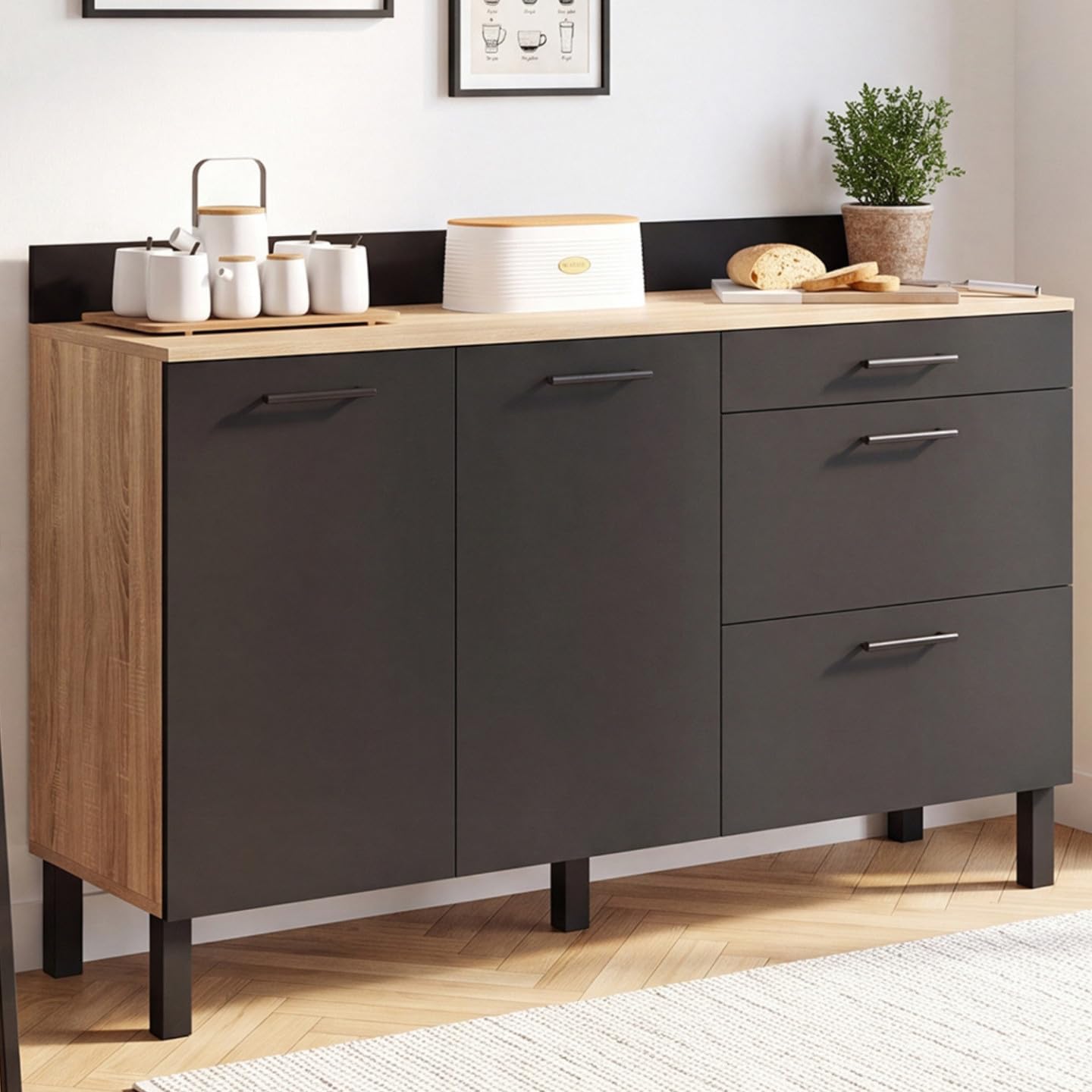 IDMarket - Buffet Bas casserolier de Cuisine 140 cm
