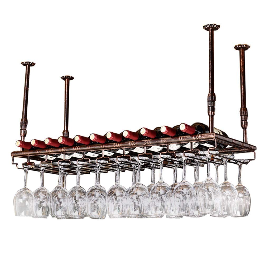 Casier à vin suspendu plafond rétro avec porte-gobelets en métal de 60 cm