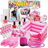 Kids Foot Spa Kit for Girls, Funkidz Pedicure Kit for Girls Size 17.91Wx12.4L Includes Bigger Inflatable Foot Tub Inflator Pump Peelable Nail Polish Supplies for Sleepover Party