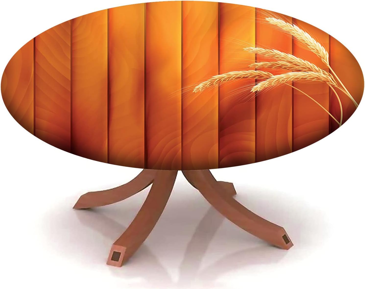 Fall Pattern Table Cloth Cover,Elastic Edge,Suitable for Catering and Kitchen Can Wipe Dining Round Table coverr,for 57" to 68" Round Tables，Orange Marigold Pale Coffee