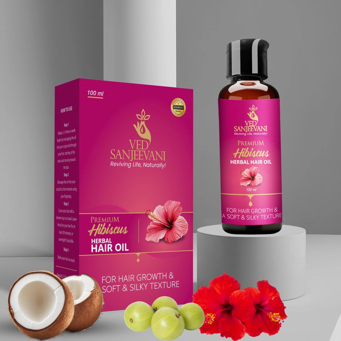 Ved Sanjeevani Hibiscus Herbal Hair Oil | For Hair Revitalization & Nourishment | With Hibiscus & Herbal Oils | 100 ml - Image 6 thumbnail