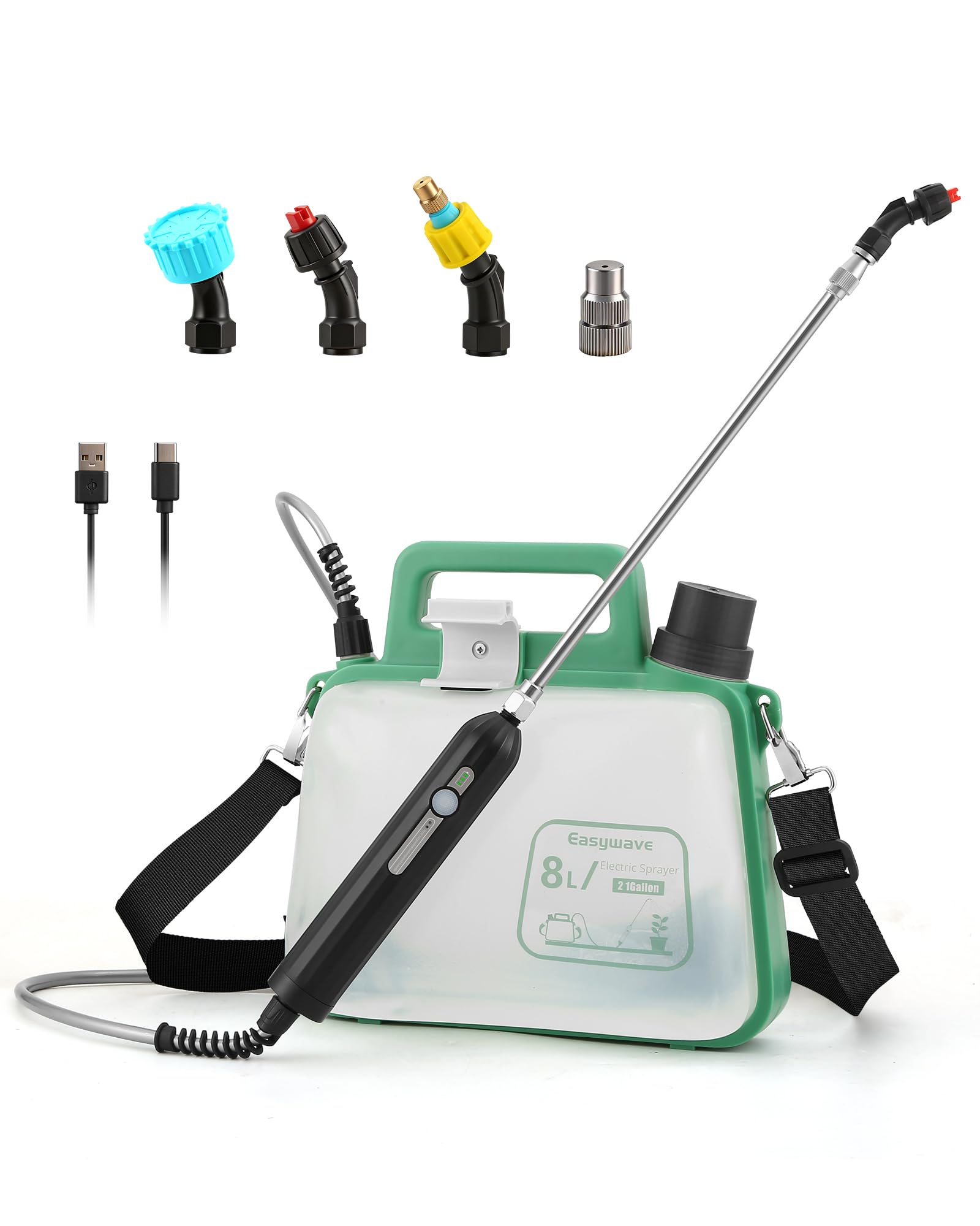 Photo 1 of (missing sprayer wand) Battery Powered Garden Sprayer: 2.1 Gallon Electric Sprayer with USB Rechargeable Handle 4H Runtime, 4 Mist Nozzles 5 Spray Modes Water Pump Sprayers with Retractable Wand Strap for Yard, Lawn, Garden