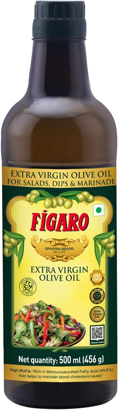 Figaro Extra Virgin Olive Oil- 100% Natural and Cold Extracted- Perfect for Salad, Paratha, Marinade - Imported from Spain- 500ml Bottle