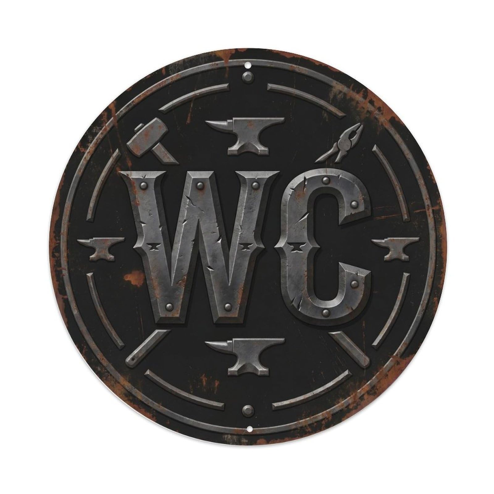 Toilet （WC） Forged Emblem Metal Tin Sign Plaque Wall Decor for Cafe, Club Bar, Office, Home Garden Round Metal Poster 8x8Inch
