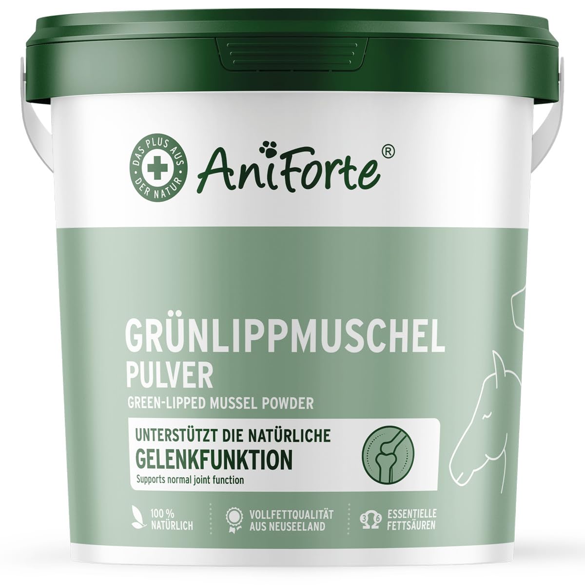 AniForte Grünlippmuschelpulver für Hunde & Pferde 1kg - Natürliches Grünlippmuschel Pulver in Vollfettqualität, Omega 3 & 6 Fettsäuren, Glycosaminoglycane 3,3%, unterstützt Gelenke & Gelenkfunktion