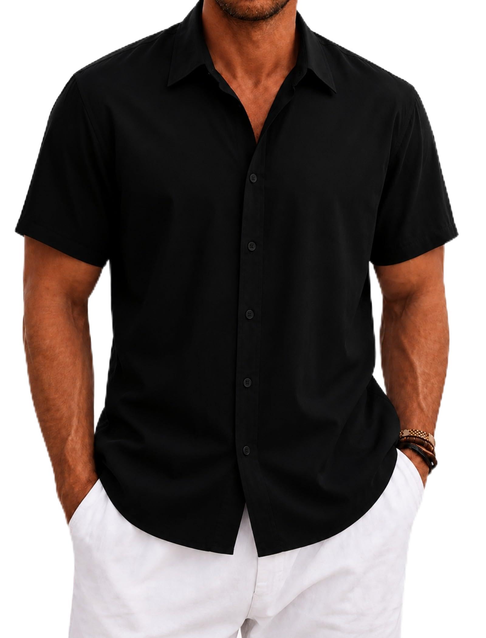 SEAYIJIA Leinenhemd Herren Kruzarm Baumwolle Leinen Hemden Freizeit Sommerhemd mit Tasche Casual Strandhemd