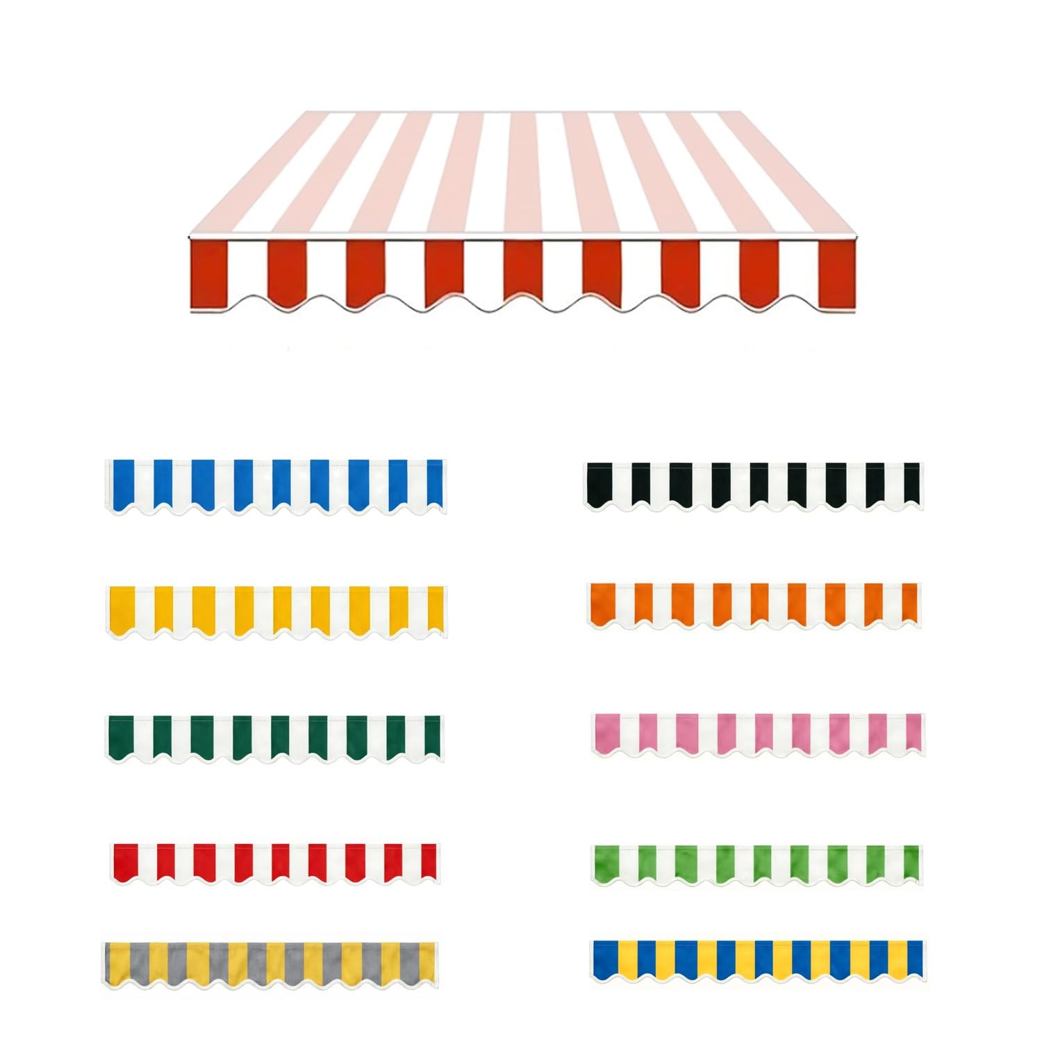 Rideau de rechange en tissu imperméable et anti-UV pour balcon, jardin, tailles 2,5 à 7 m, rouge et blanc, 400 x 20 cm (L x H), parfait pour terrasse et terrasse