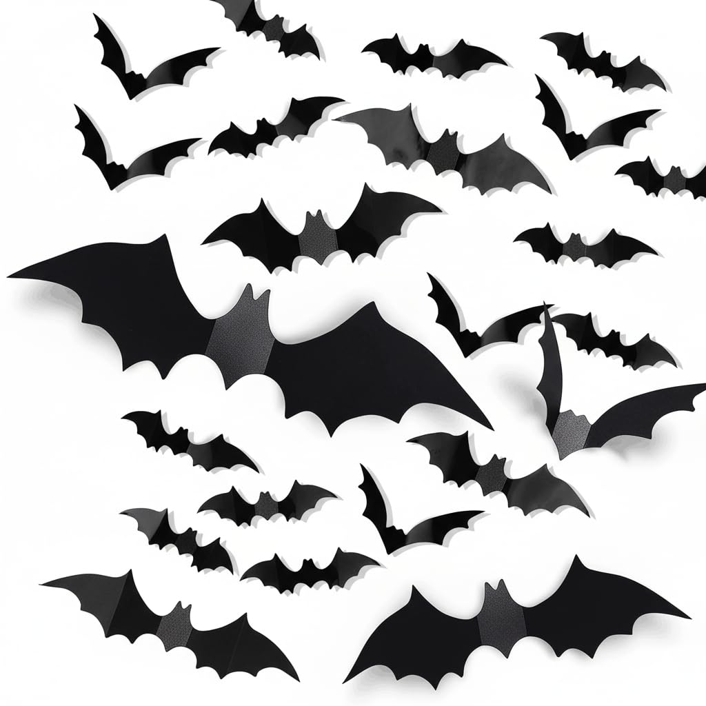 VEYLIN 160-teiliges Halloween Fledermaus Aufkleber Set – Wiederverwendbar, 7 Größen, Für Fenster & Wände