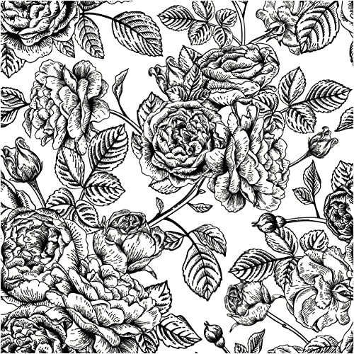 Blooming Wall DPYB16 Elegant Black White Camellia Peel and Stick Wallpaper Removable Self Adhesive Prepasted Wall Mural Wall Decor