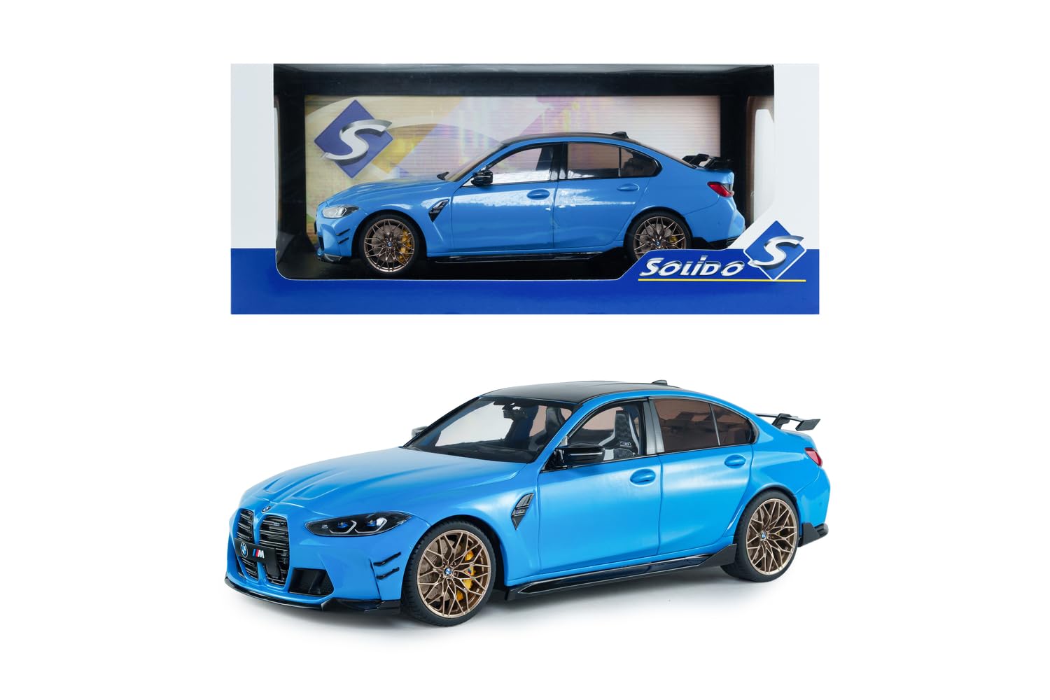 Solido BMW M3 G80 Performance Parts 2025 – Diecast – Coche Deportivo Moderno de Alto Rendimiento, Tuning en Miniatura, Color Azul, 1:18