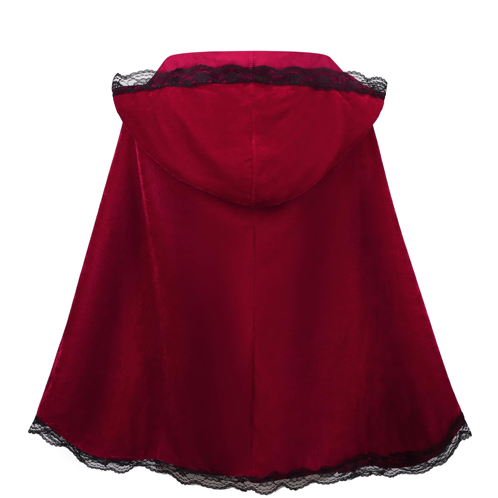 DELIVESS Little Red Riding Hood Cloak Women Halloween Christmas Retro Performance Fancy Hooded Cloak (23.62", Wine Red Black Lace) - Image 3
