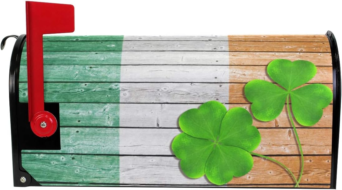 WOOR Green Clover Leaves Shamrocks Irish Flag Saint Patricks Day Magnetic Magnetic Mailbox Cover Standard Size for Garden Yard Outdoor Decorations-18 x 20.8"