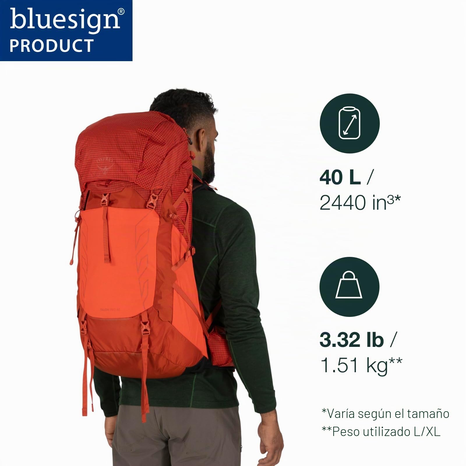 Osprey Talon Pro 40L - Mochila de senderismo para hombre con cinturón de cadera, forro plateado, L/XL