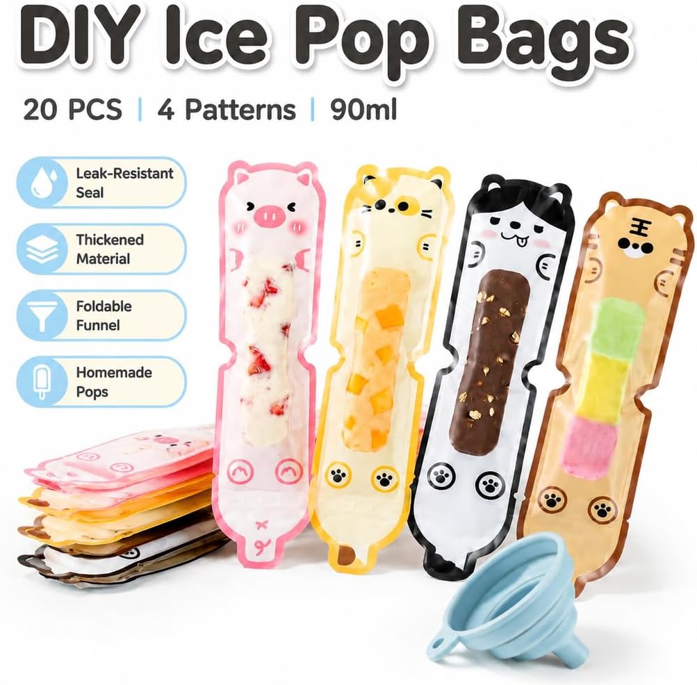 ice pop bags disposable popsicle molds DIY freeze pop bags homemade popsicle bags BPA free freezer tubes summer treats kids snacks yogurt pops easy release non stick pop molds party supplies