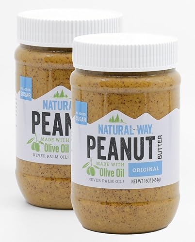 Natural Way Mantequilla de maní, original, (2) tarros de 16 onzas, hechos con aceite de oliva, sin aceites hidrogenados, sin OMG, sin gluten