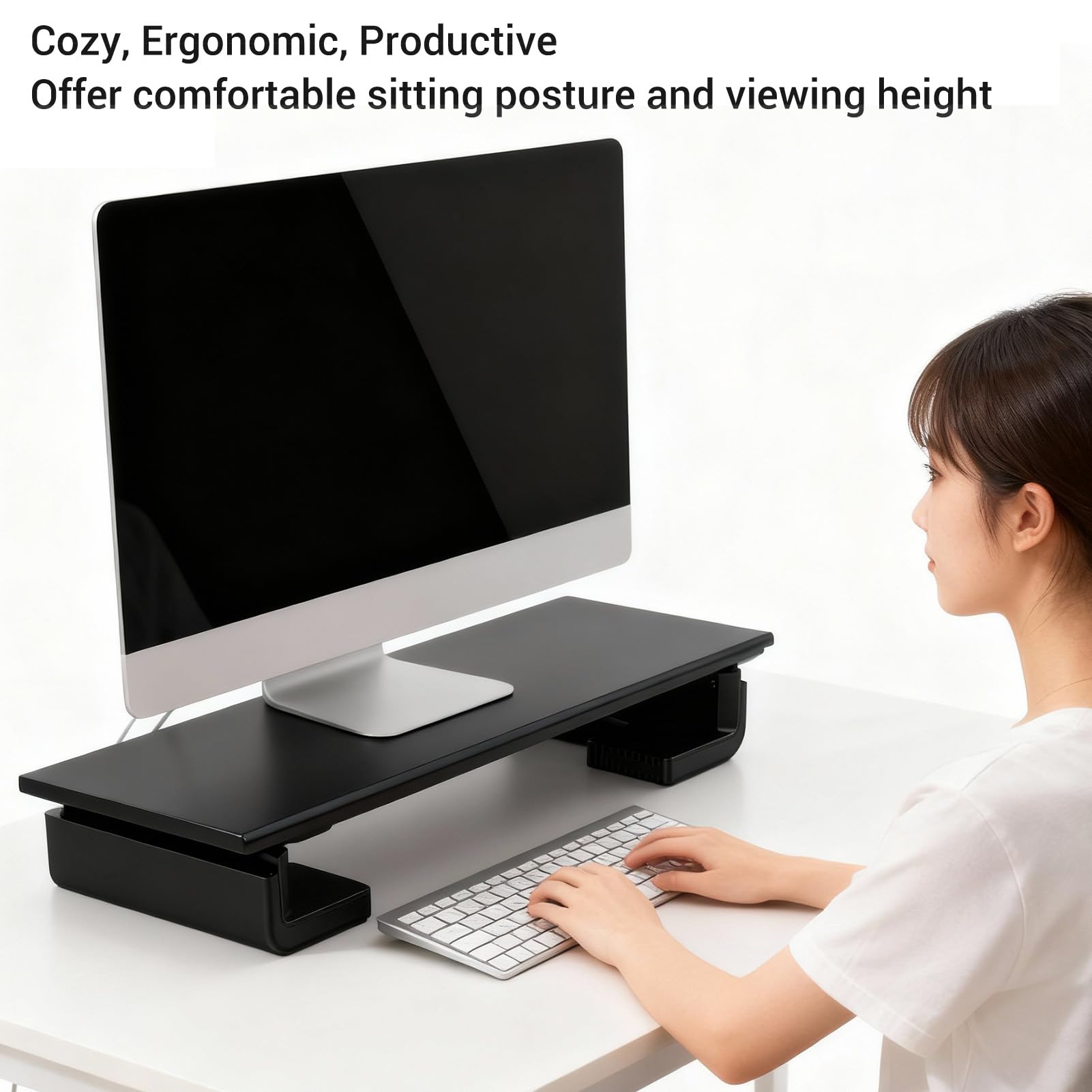 Cuifati Stojak na Komputer, Ergonomiczna, Regulowana Podstawka Pod Monitor z Portem USB 2.0 i Nóżkami Antypoślizgowymi, do Laptopów, Telewizorów, Drukarek i Wyświetlaczy