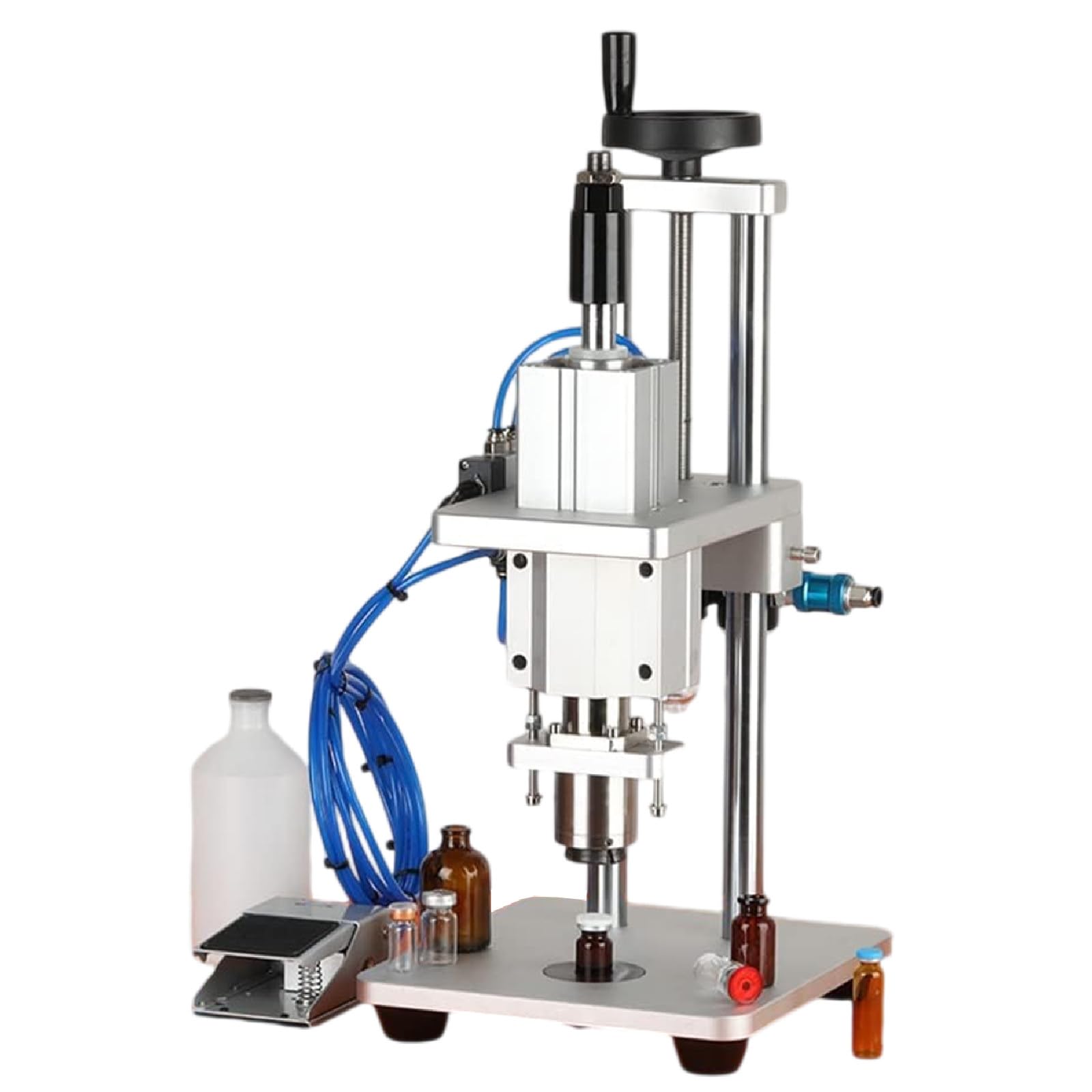 Máquina prensadora neumática de viales, semiautomática, máquina de sellado oral de líquidos para botellas farmacéuticas y cosméticas, prensa de tapas para tamaños de 10/15/20 mm