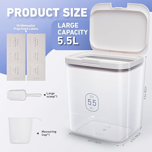 Miniatura 2 de Contenedor de polvo de lavandería de gran capacidad con tapa desplegable, soporte de detergente de 5.5 L para cápsulas de lavandería y recipiente