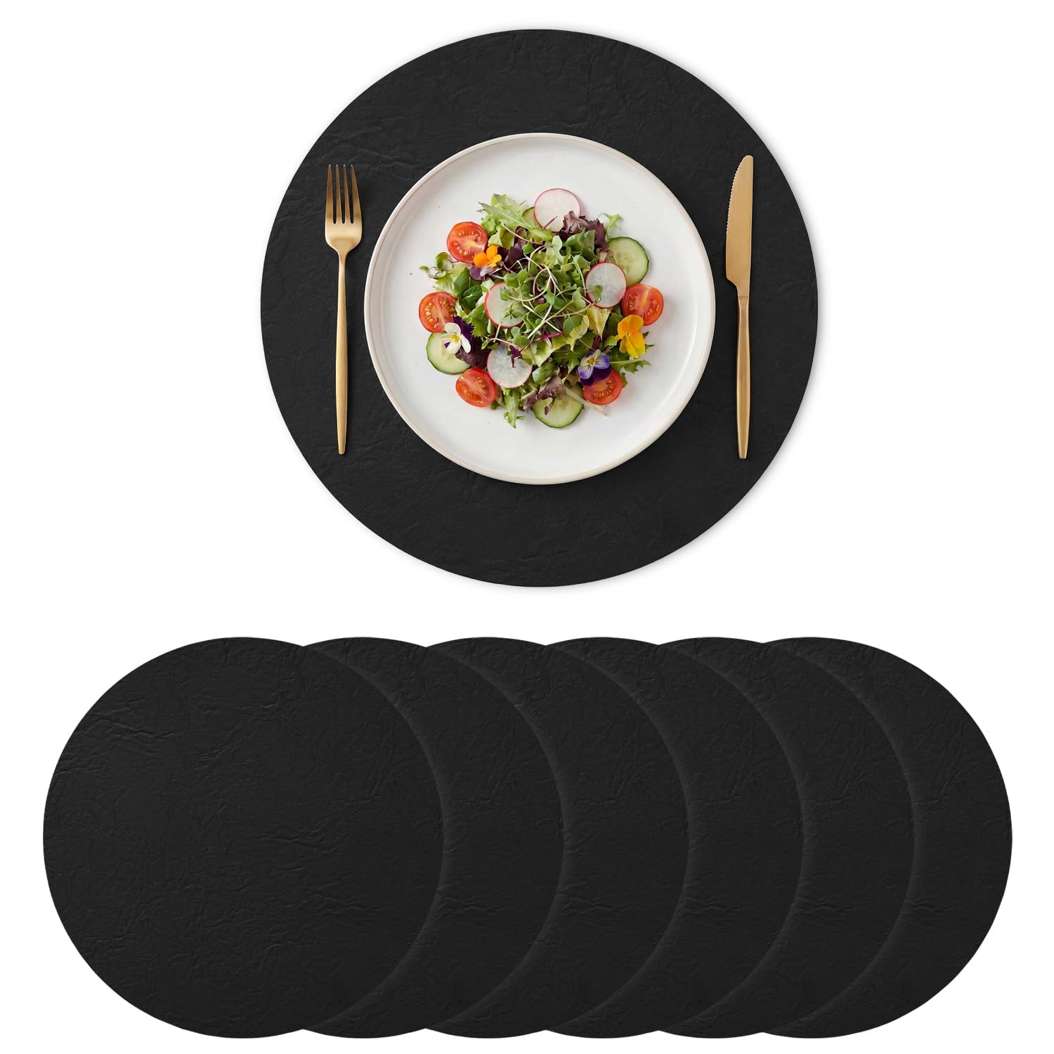 Artoid Mode Black Faux Leather Halloween Placemats Round 38cm Set of 6