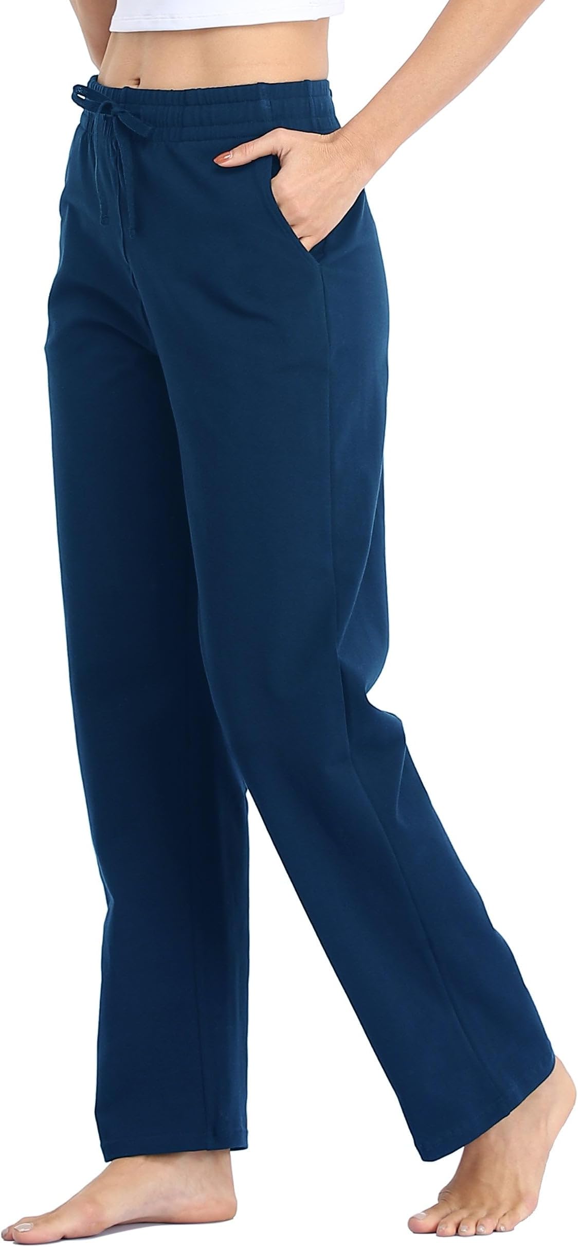 Willit Women's Cotton Sweatpants Yoga Lounge Open Bottom Sports Pants Straight Leg Casual Pants with Pockets