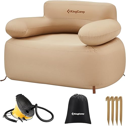 KingCamp Sofá inflable plegable, silla de campamento resistente para adultos, impermeable, para exteriores, con soporte de cincha fija, 660 libras,