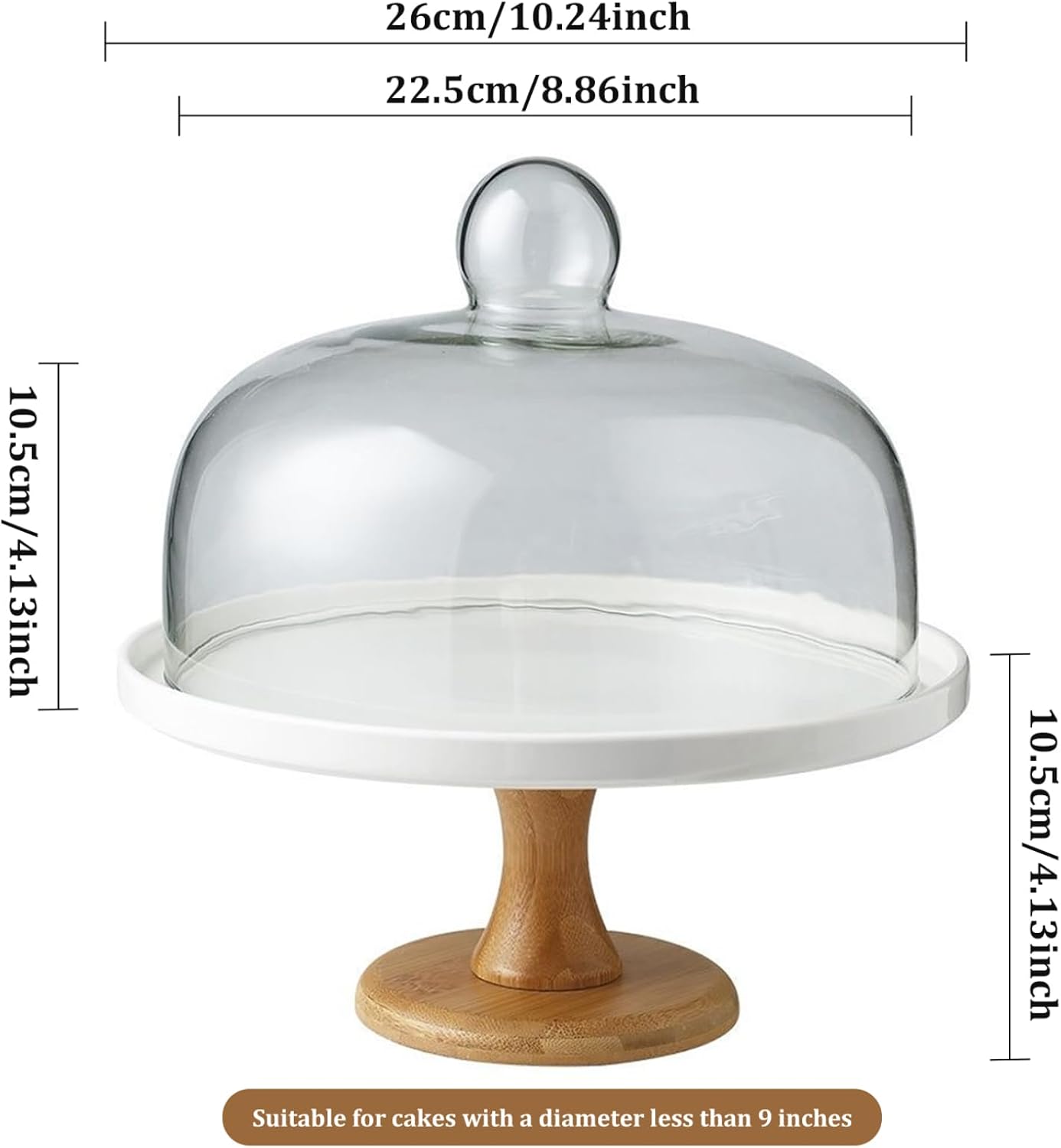 10 Inch Cake Stand with Clear Glass Lid Detachable Cake Dome Multi-functional Holder for Party Dessert Cheese Fruit Display and Storage.