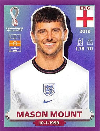 2022 Panini World Cup Qatar Stickers Purple #ENG14 Mason Mount England Group B Official Album Sticker (2 inch X 2.5 Inch) in Raw (NM or Better)