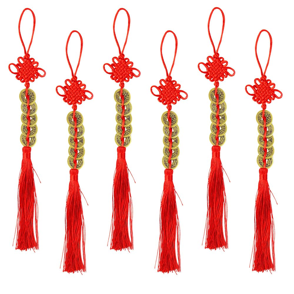 TONGIHS 6 Pcs Chinese Feng Shui 5 Ching Coins, Charms Chinese Knot, Chinese Knot Tassel, Chinese New Year Lucky Coins for Good Luck Fortune/Wealth/Health/Success, Home Office Decoration — image 1