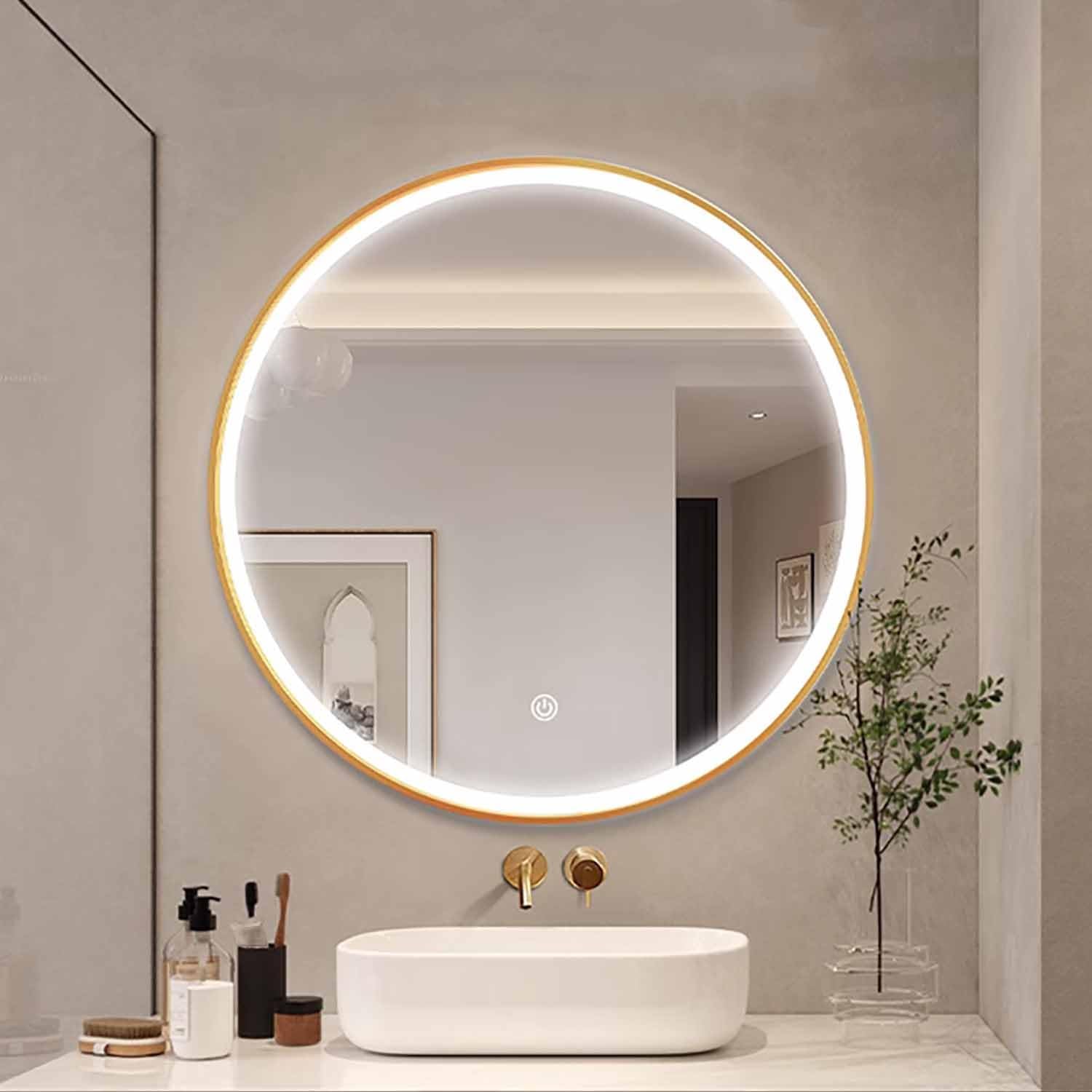 SXFSDOU 110cm Round Bathroom Mirror with 3 Color Lights 70cm Dimmable Makeup Decorative Anti-Fog Wall Metal e (d 36")