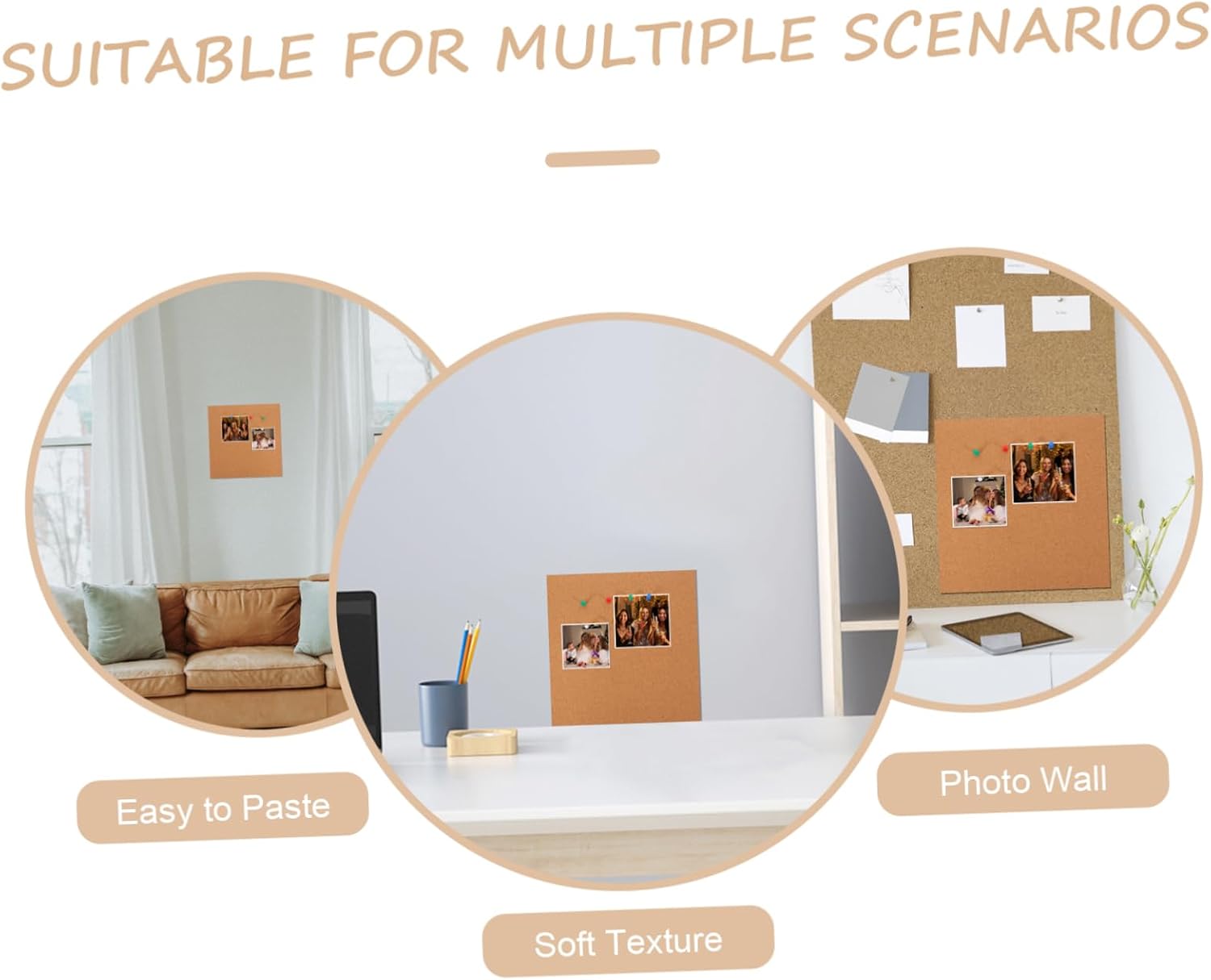 Reusable Cork Bulletin Board Self-Adhesive Square Corkboard for Office Home Memo Display Note Reminders Safe Material for Long-Lasting Use