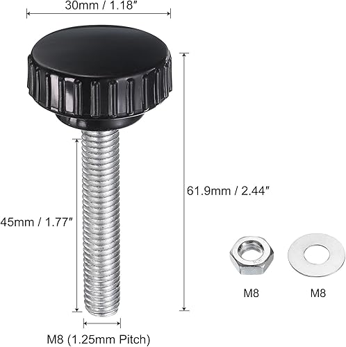 Miniatura 500 de uxcell Juego de 4 perillas moleteadas, tornillos de pulgar con tuercas y arandelas, rosca macho métrica M6 x 1.378 in, cabeza de plástico de 0.984