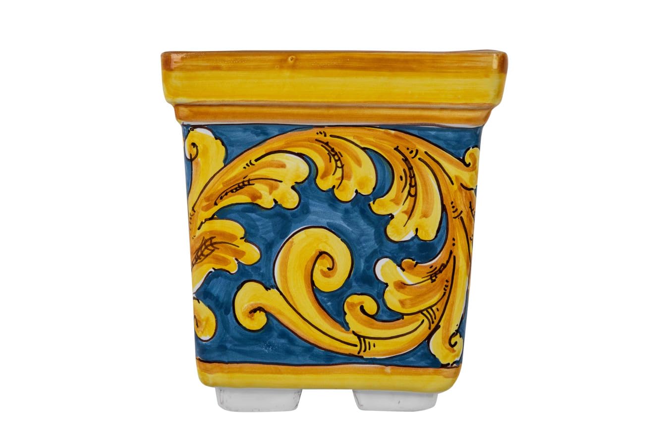 Cerames Vaso grande in stile siciliano di Caltagirone Vaso di Gialli Acanto Chiaro L - Fioriera italiana grande | Fioriera quadrata da interno per terrazza balcone 20x20x20 cm