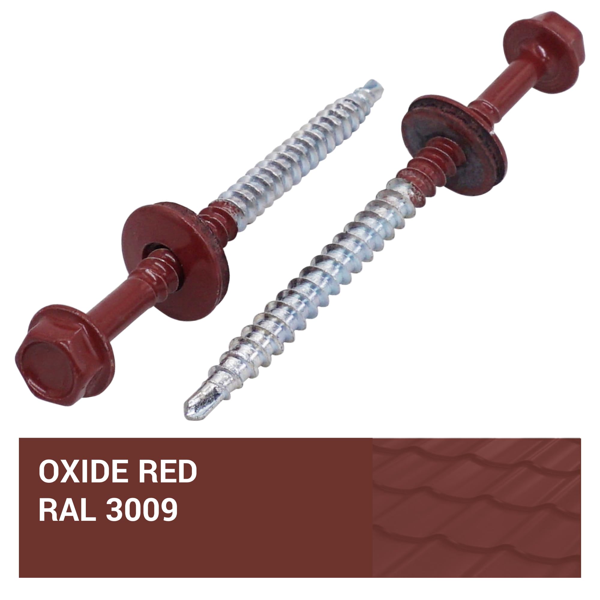 SKIR'CO (200 uds) Tornillos para techos pintados 4,8 x 70 mm, cabeza hexagonal tornillos autoperforantes con arandelas de EPDM (rojo óxido, RAL 3009)