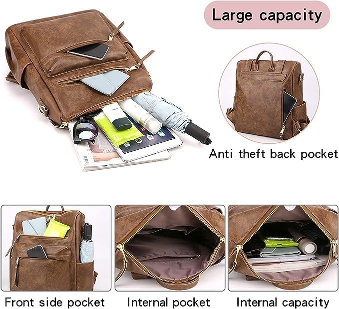 Image of Women's Fashion Backpack with Shoulder Strap Stylish Leather Backpack for Women | Shoulder Bag for Women & Girls | Anti Theft | Multipurpose Travel Bag for Women | Adjustable Shoulder Straps